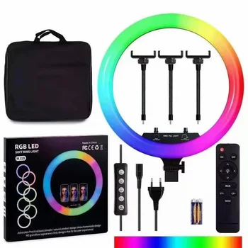 New MJ56 22-inch color fill light selfie ring light with 3 mobile phone holders and remote control 22-inch RGB ring light