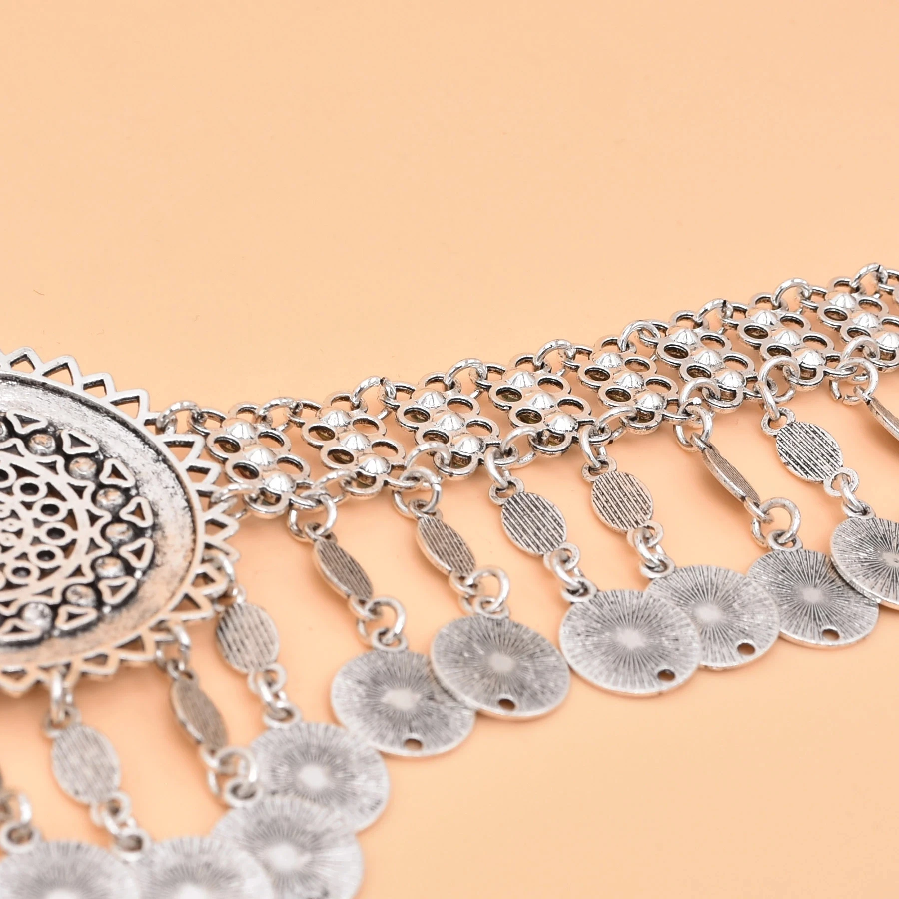 Bohemian Women Belt Vintage Silver Plated Coin Tassel