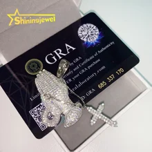 New Arrival Praying Hands With Tiny Cross Moissanite Hip Hop Pendant Iced Out Pendant Religious Jewelry Rapper Jewelry