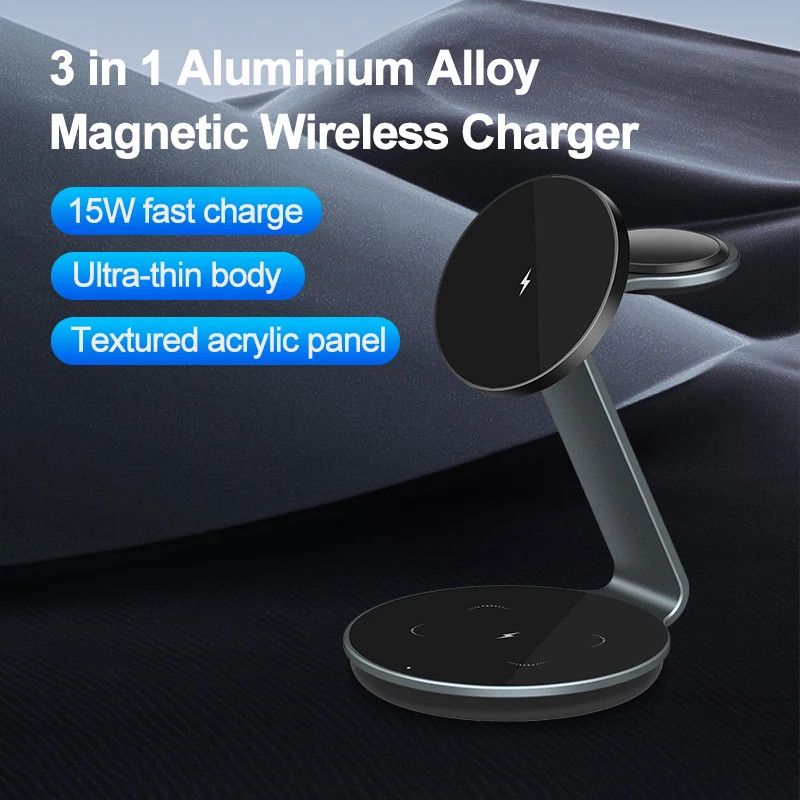 Portable 15W Multi Devices Fast Charging Station 3 in 1 Magnetic Mobile Phone Universal Wireless Charger