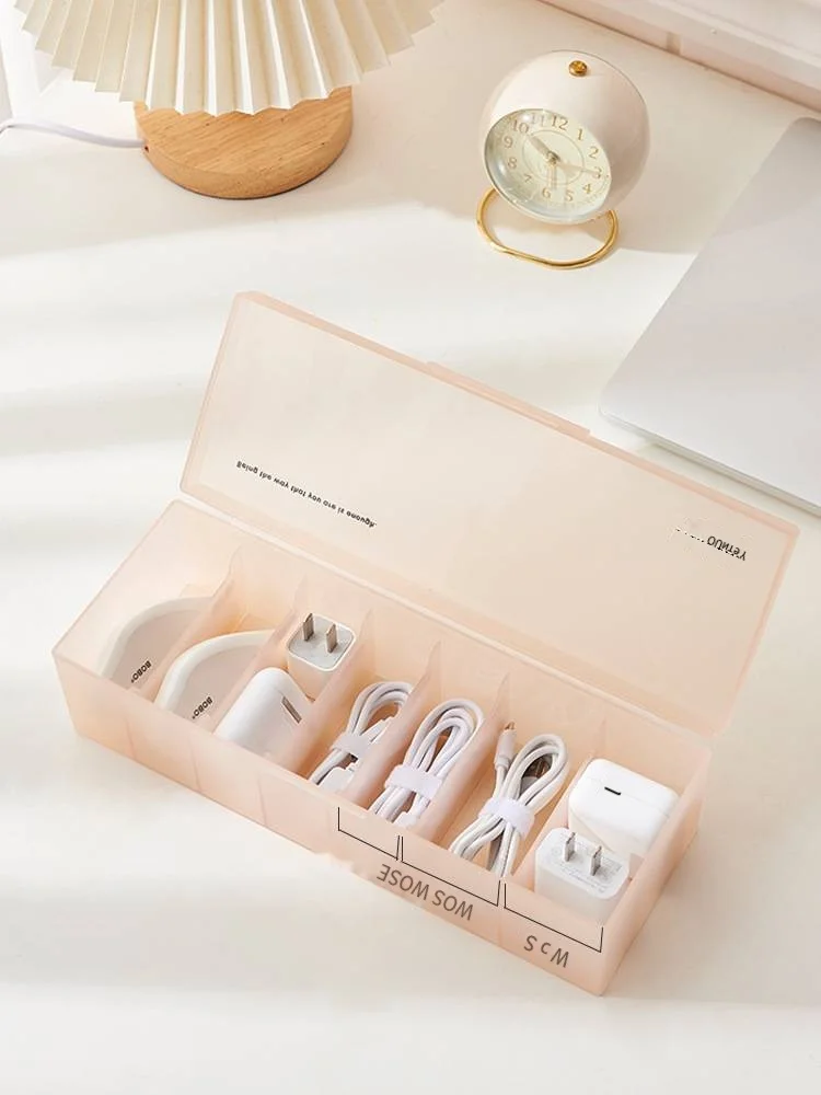 New large-capacity data cable storage box Three-color with cover seven separate desktop home dust box Charging cable box factory