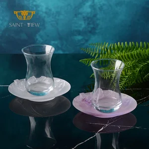 SAINT-VIEW 2026 Orchid Flower Crystal Entertaining Luxury Islamic Arabic Tea Coffee Cup Set