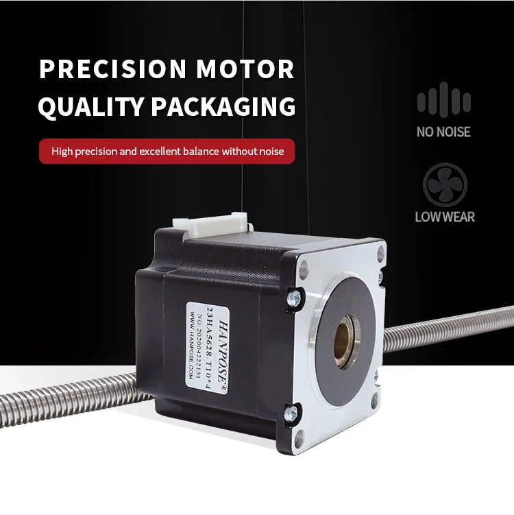 product hanpose through screw motor 24v 28a 126ncm 57ha56 t104 200mm for medical machinery linear through screw stepper motor nema23755-6