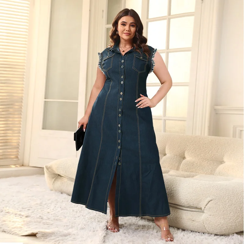 Womens Denim Jean Dress Long New Design 2024 Summer Plus Size
