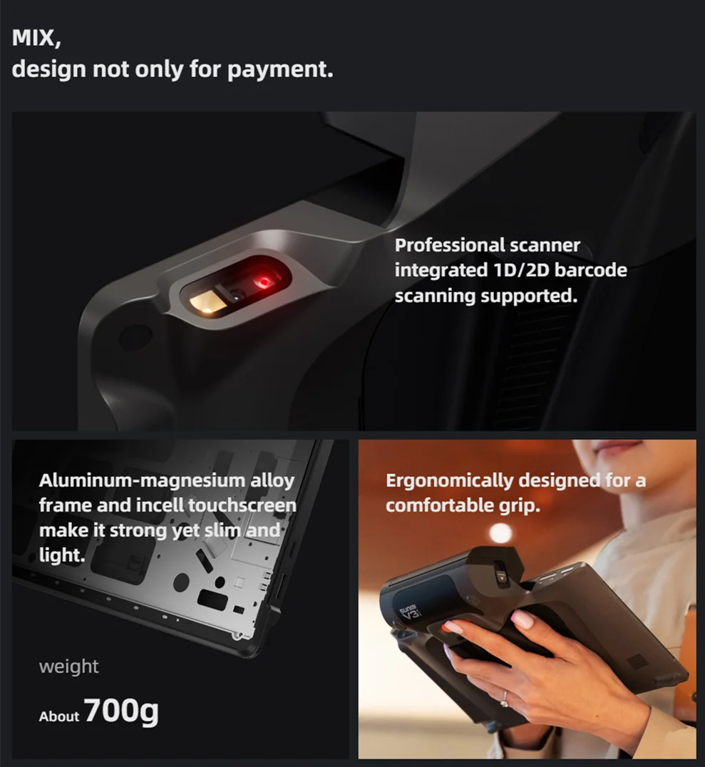 SUNMI V3 MIX Android 13 Mini POS Machine, 10.1 Inch Handheld