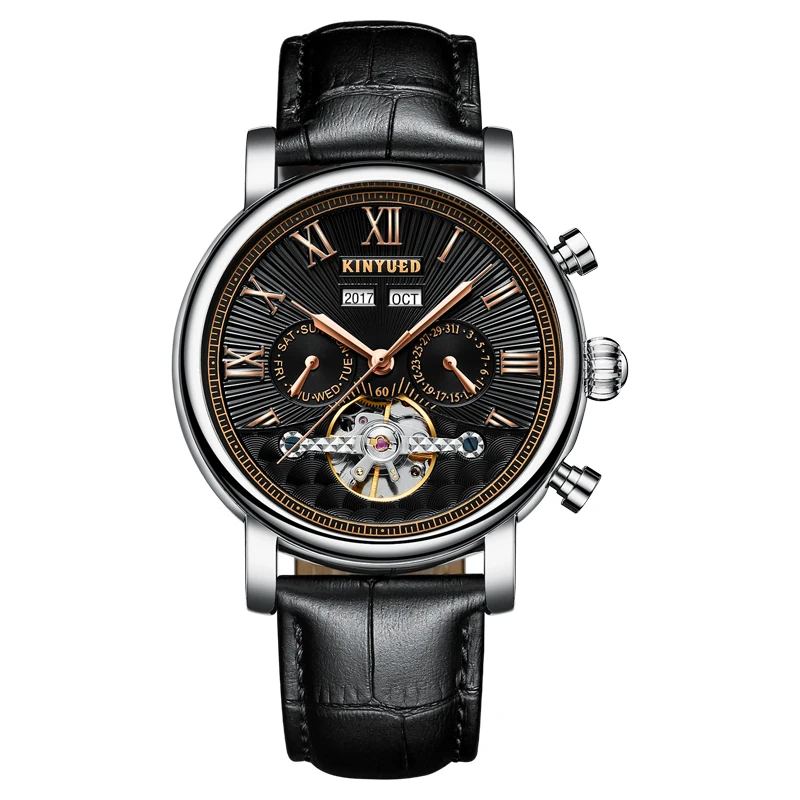 Kinyued J022 Customized Logo Automatic Men Watches Leather Calendar Mechanical Watch