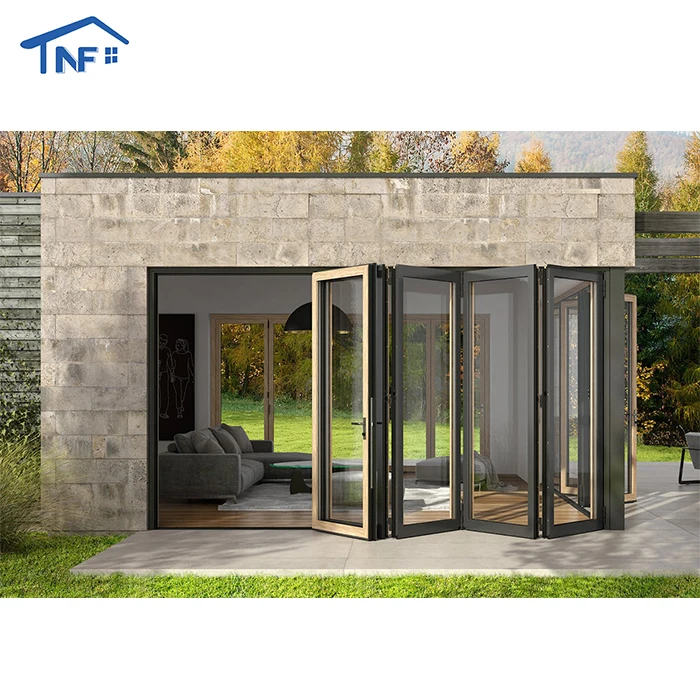 NFRC Patio Soundproof Bifold Doors Foldable Door Tempered Glass Aluminum Sliding Folding Doors