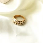 Board Ring Chris April In Stock Fashion Jewelry PVD Gold Plated 316L Stainless Steel Non-tarnish Checker Board Enamel Ring