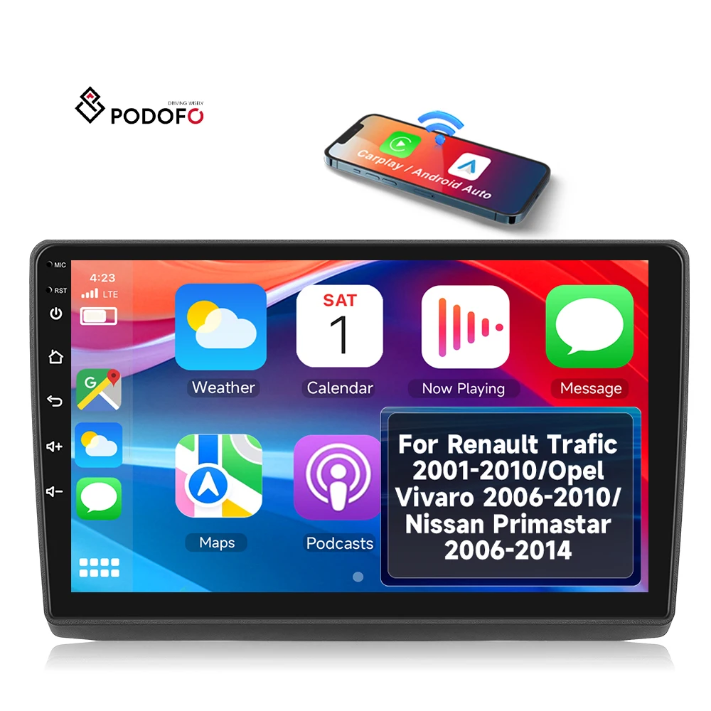 Podofo for Renault Trafic/Opel Vivaro/Nissan Primastar 10'' 4+64G Car Stereo Wireless Carplay/Android Auto ODM/OEM Manufacturer A8501A3755
