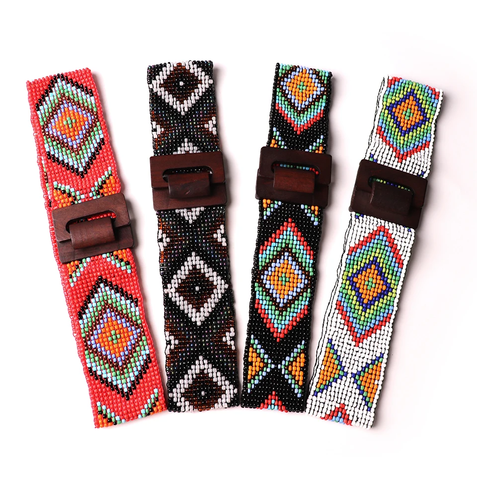 Hot Sale Mesmerizing Multi Glass Beaded,Wooden Buckle Stretch Beaded ...