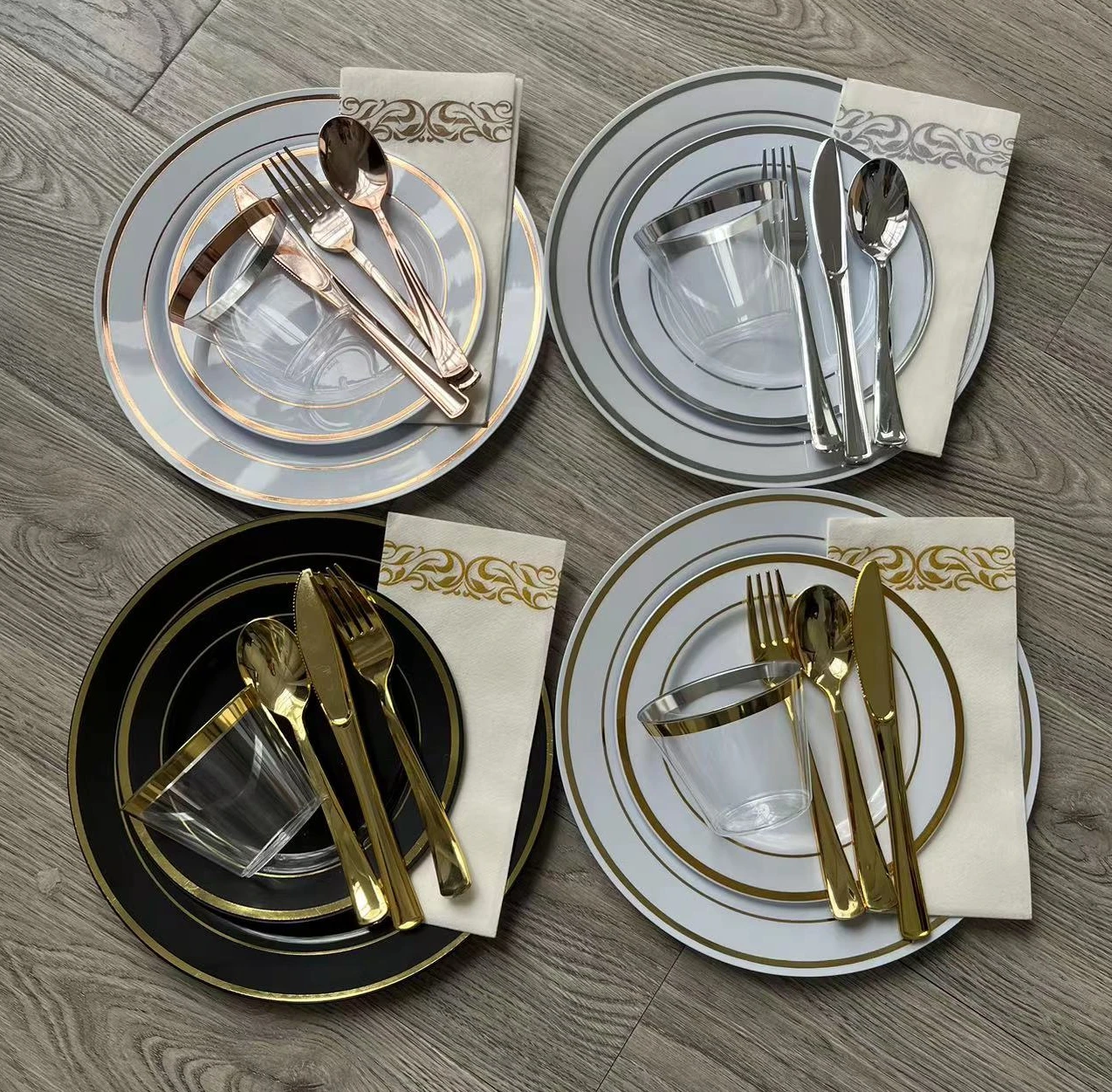 175pcs Rose Gold Dinnerware Set 25 Pack Silvergold Rose Gold Rim Disposable Plastic Dinner 1623