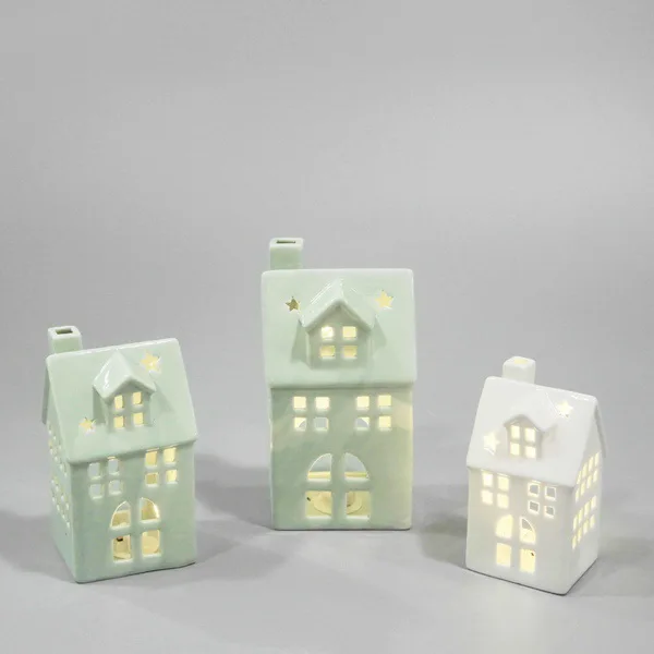 Handmade Ceramic Christmas Village Houses with LED