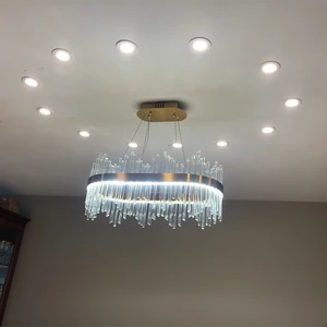 Custom Aluminum Hanging Light Ceiling Gold Modern LED Crystal Chandelier