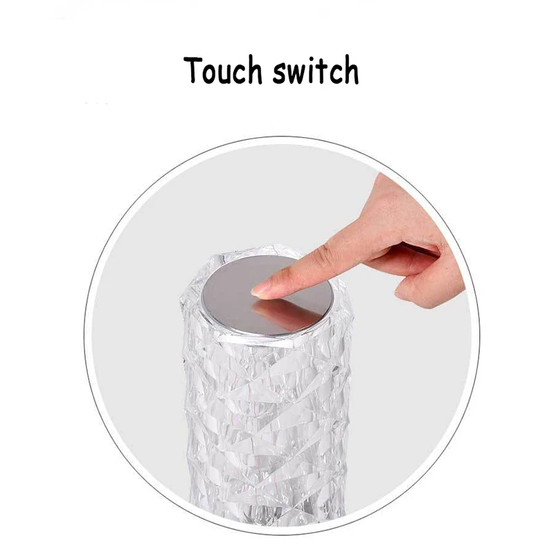 现代发光二极管玫瑰水晶台灯16色变色RGB USB充电浪漫发光二极管台灯卧室客厅