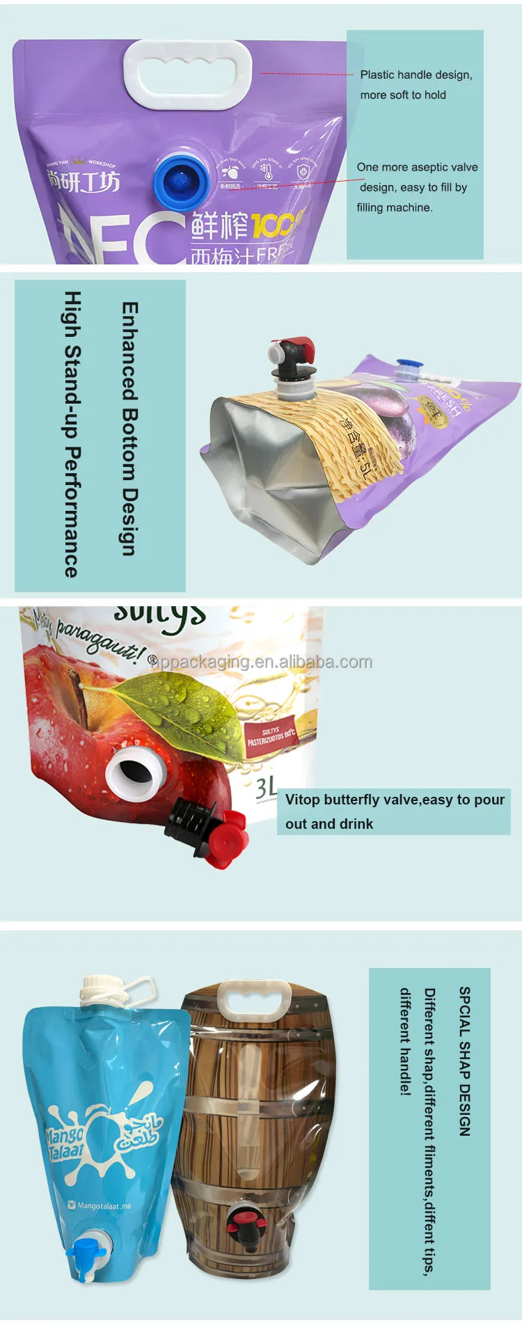 Custom 1l 2l 3l 5l Bag In Box Wine Juice Coffee Stand Up Pouches With ...