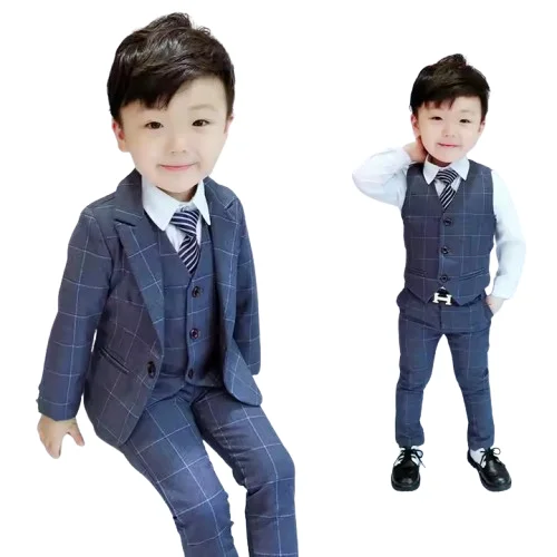 2019 Autumncool Kids Clothes Gentleman Fashion British Wind Boy Korean  Version Suit Vest Three-piece Baby Clothing