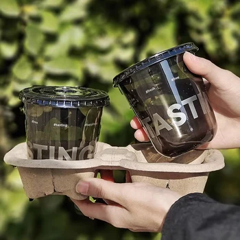 Black Plastic Cup Coffee and Milk Tea Cup 360ml Disposable Latte with Lid Pet Cold Drink Cup Custom logo