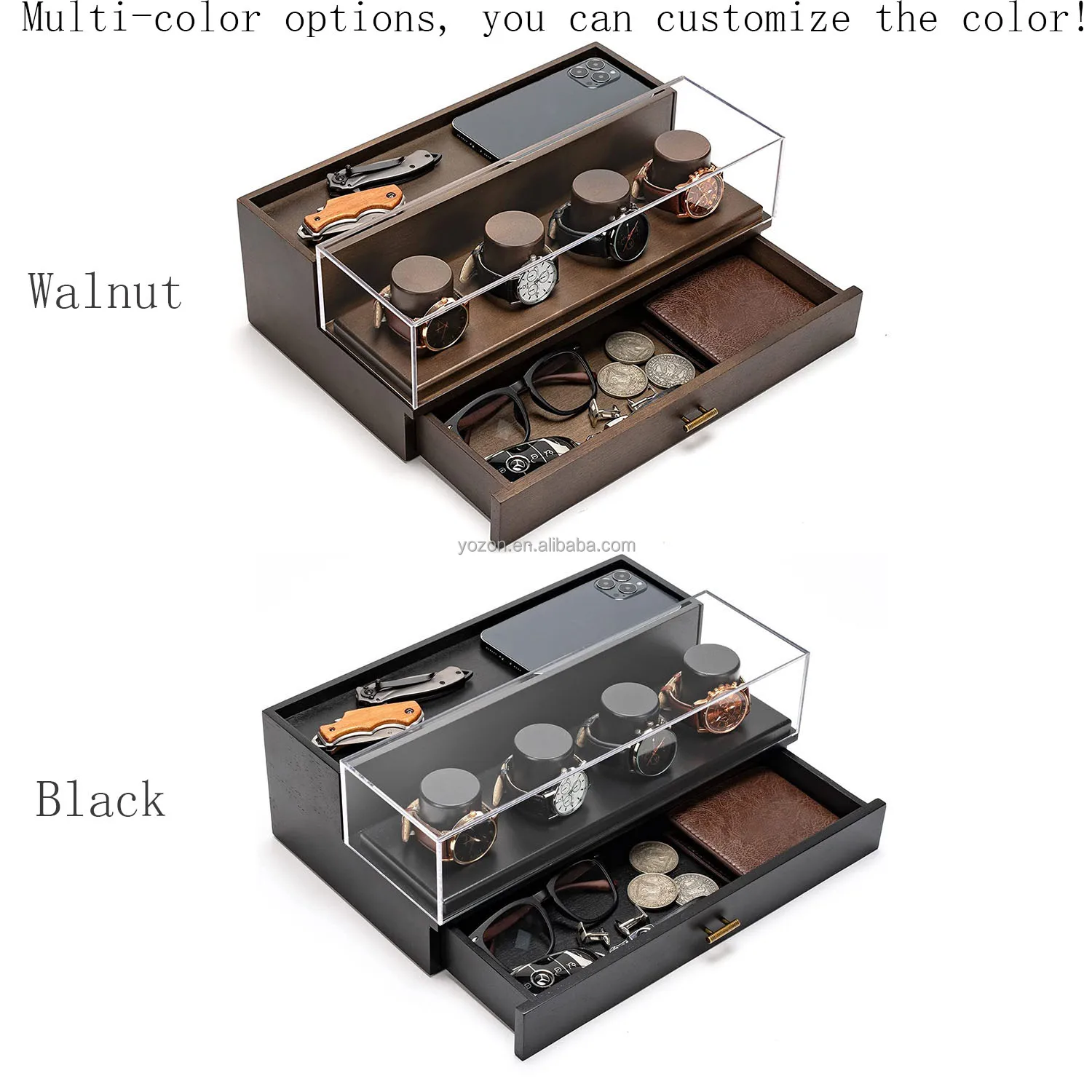 Wooden Watch Box Organizer For Men,Real Wood & Hd Acrylic Watch Display Case For Men,Large Mens