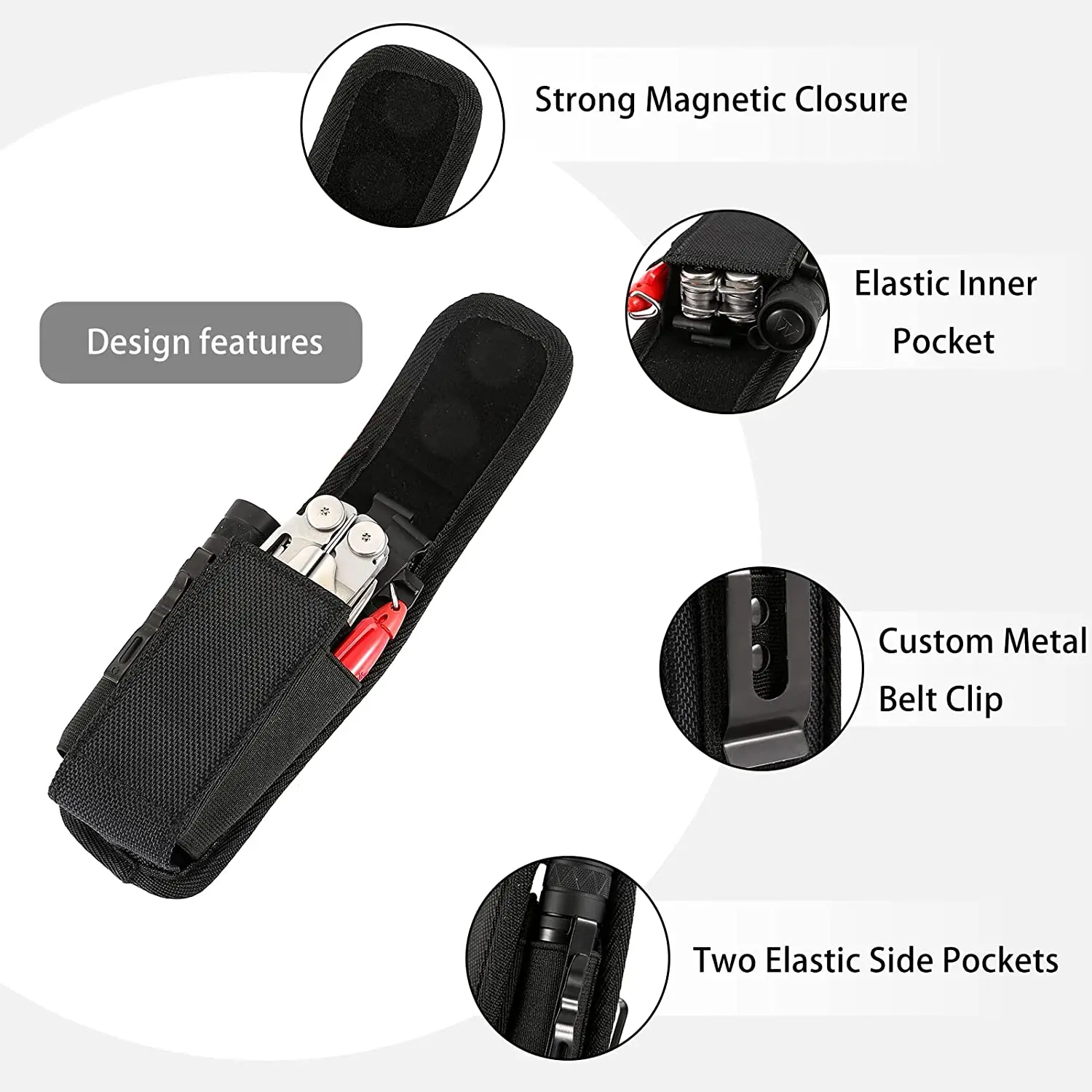 Multitool Belt Sheath Pen Flashlight Folding Knife Holder Men Belt Pouch Tactical Pocket Knife