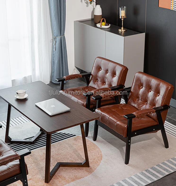 Italian Luxury Modern Wood Pu Leather Cafe Sofa Chair Dining Room