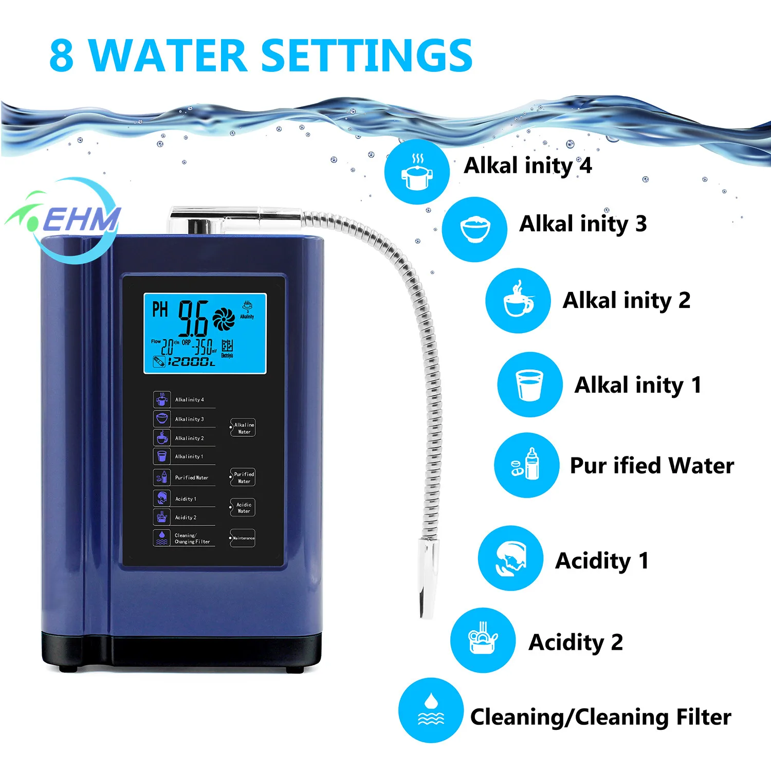 Alkaline Water Ionizer Machine Kangen Water Filtration System for  Home,Produces PH Acid Alkaline Water