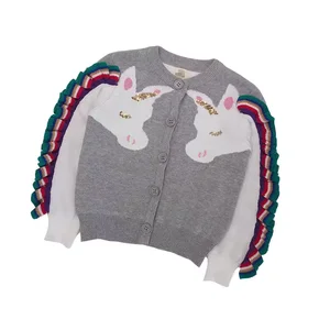 Hot Sale Customization Garment Unicorn Print Baggy Kids Knitted Girl Sweaters for 2-14T Kids