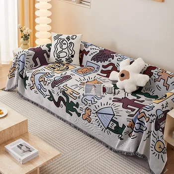 Custom Jacquard Woven Blanket Bohemian Tapestry with Animal and Cartoon Patterns for Bed Use and Room Decoration Wholesale