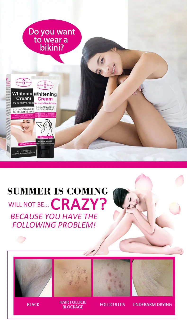 Aichun Beauty Wholesale Armpit Whitening Cream Milk Moisturizing Brightening Body and Underarm Whitening Cream Fresh Smell