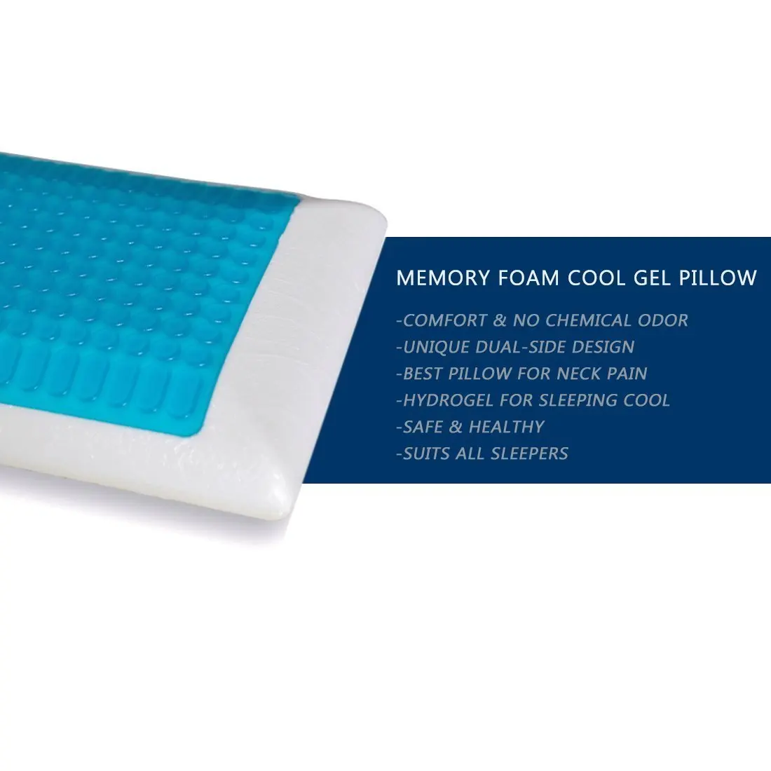 Реверсивный прохладный гель Infused пены памяти подушки для шеи спальный антимикробный чехол 1 стандартный пакет