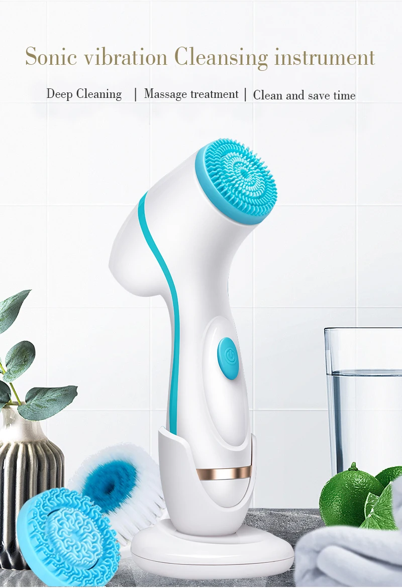 Waterproof 3 In 1 Rechargeable Sonic Spin Facial Cleansing Brush
