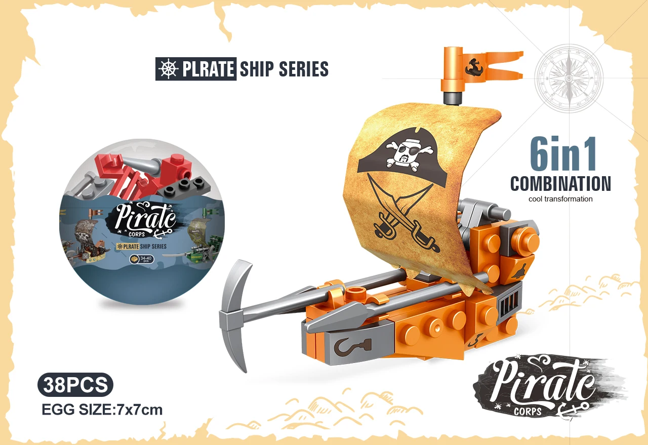 Nave pirata barca uovo blocchi 12 pz/set modello di mattoni fai da