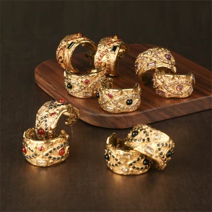 Vintage Style Evil Eye Design Stainless Steel Earrings with Zircon 18K Gold PVD Real Stone Hoop Gift for Women