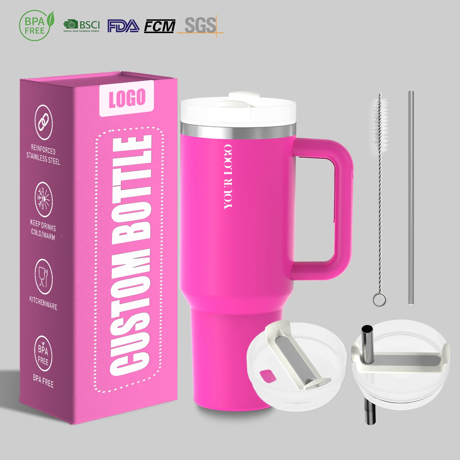 Custom logo 20 oz 30 oz 40 oz Stainless Steel Double Wall Vacuum Metal Travel Coffee Mug 20oz 30oz 40oz Tumbler with Handle factory