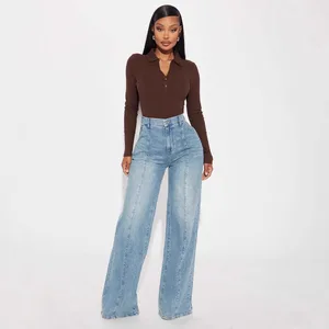 Loose Denim Jeans New Cross-Border European American Vintage Wide Leg Medium Wash Sand Washed Nylon/Cotton Street Fashion Women