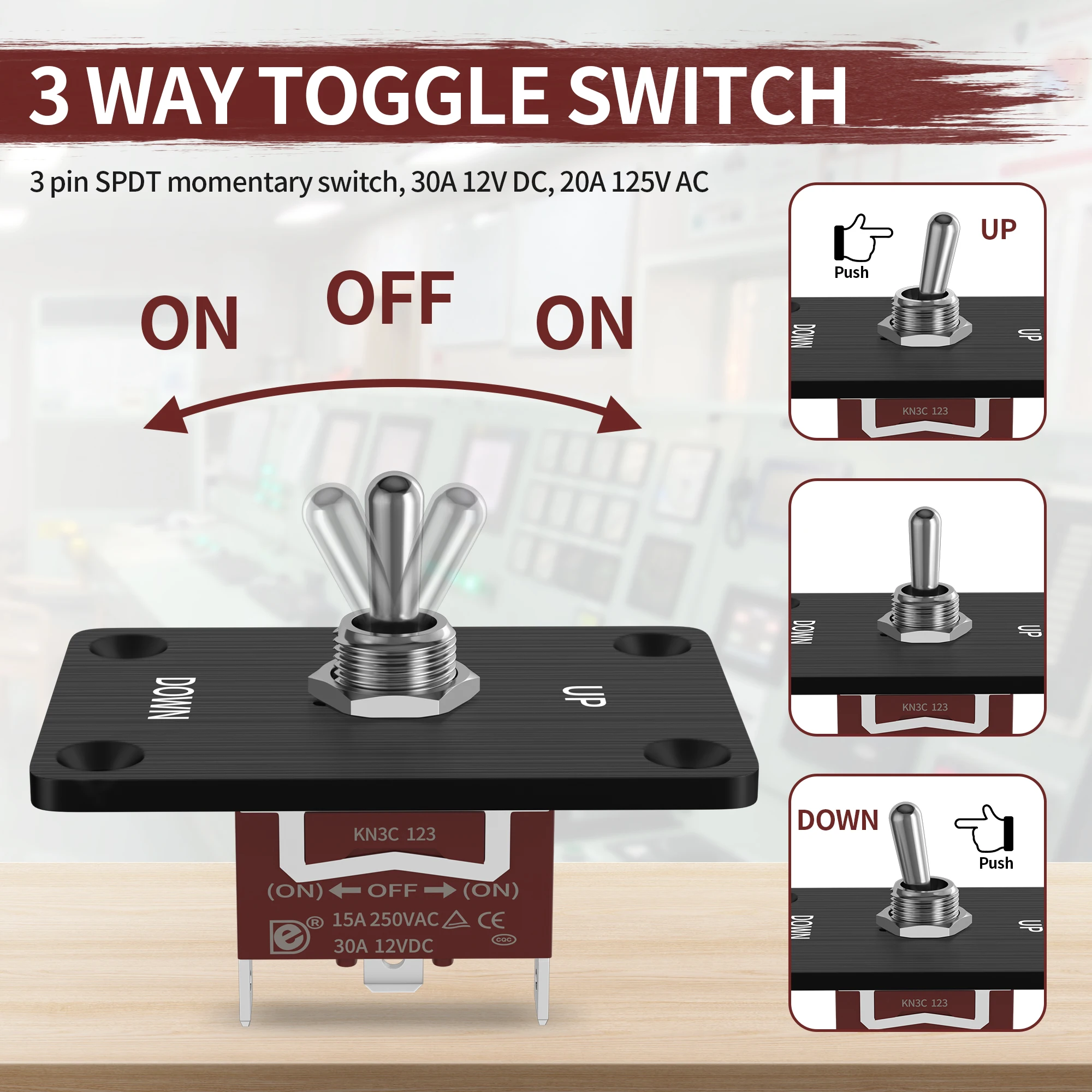 10-Pack SPDT Momentary Toggle Switch – ON-OFF-ON 3 Position – AC 120V 5A – Uxcell, Red & Silver