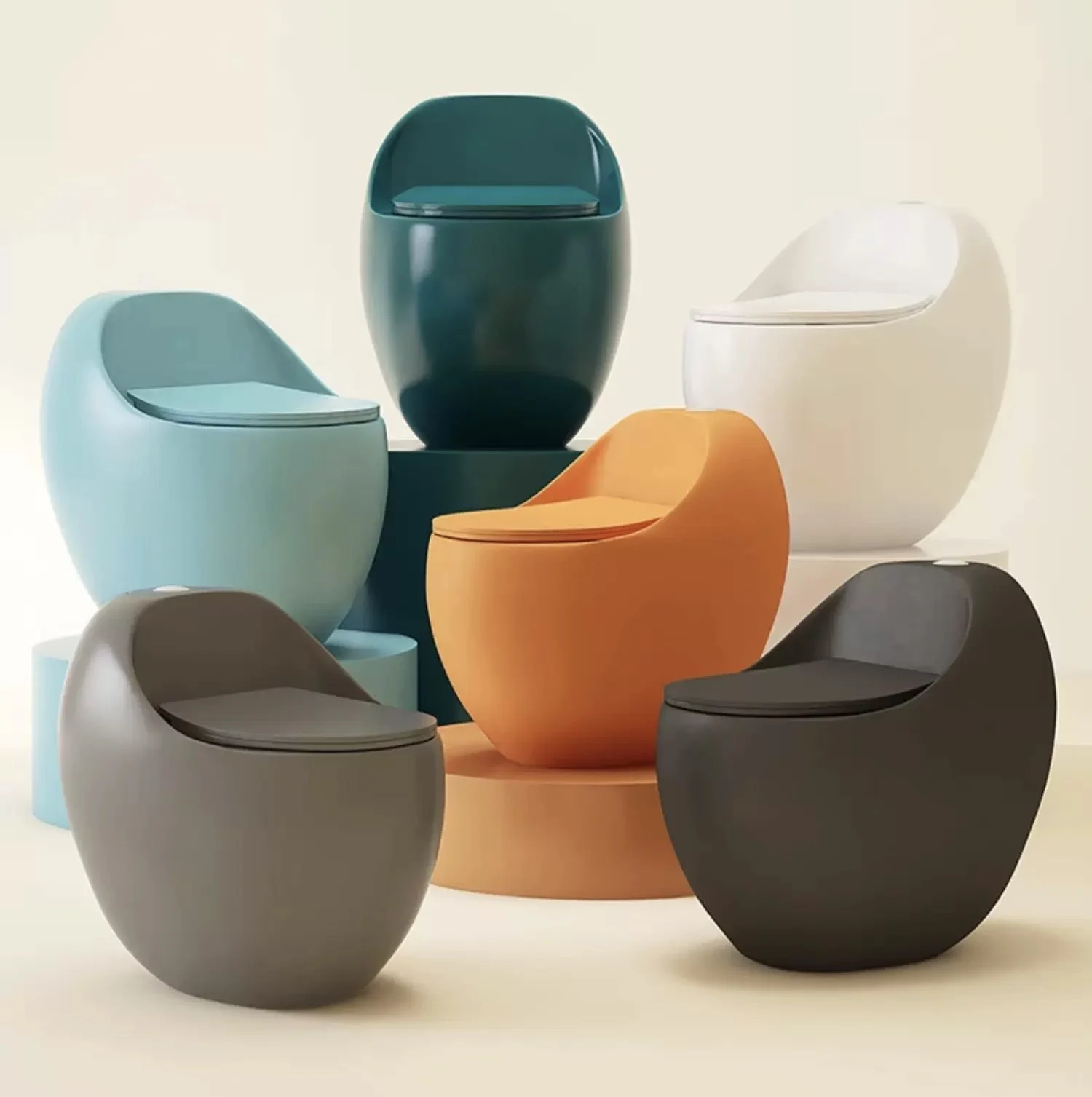 Chaozhou Factory Matte Black Grey Ceramic Marble One Piece Siphonic Washdown Toilet Bowl Egg Shape Toilet Bathroom Commode WC