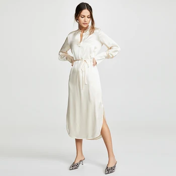 Women's Elegant Silk Dresses 100%silk Maxi Length O-Neck Digital Breathable Autumn Spring Natural OEM Service Available