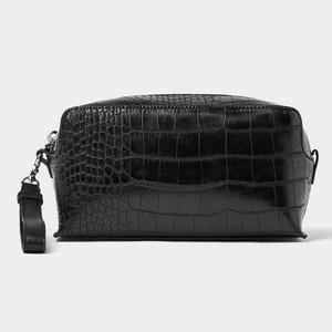 Custom Logo Croc Leather Men's Toiletry Wash Bag Black Travel Cosmetic Dopp Kit Pouch for Men