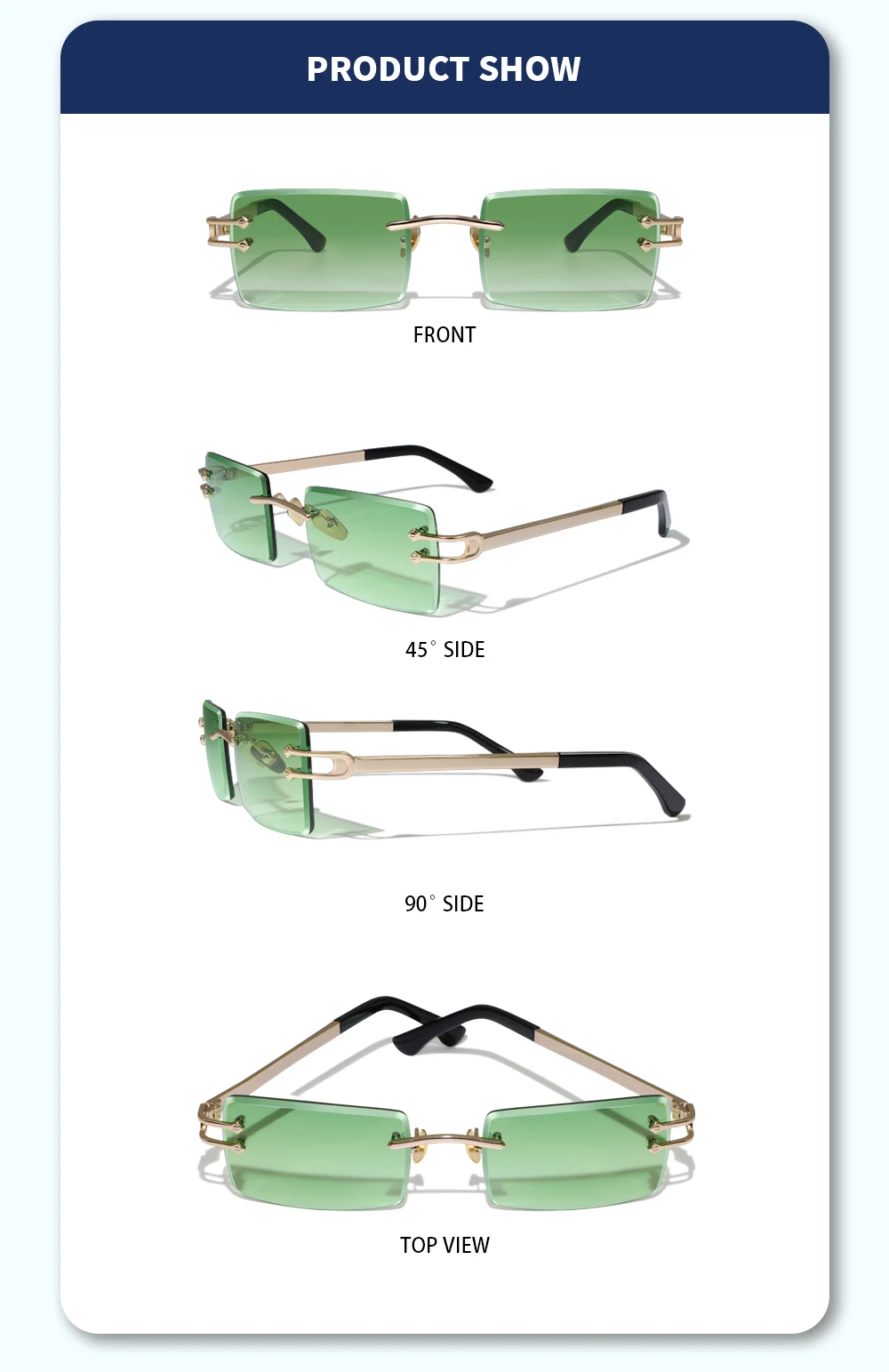 Yeetian Men Luxury Brand Rectangle Gradient Green Diamond Cut Nylon Lens Custom High End 