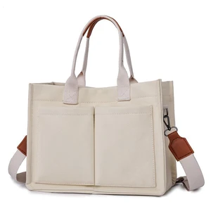 Customization Fashion Square Canvas Lady Tote Shopping Bag Portable Crossbody Bag with Detachable and Adjustable Shoulder Strap