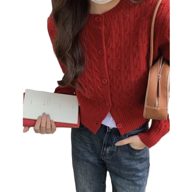 Autumn-Winter Female Knitwear New Twist Cardigan Jumper with Ruffles Korean College Style Knitted Weaving