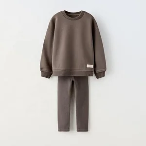 Wholesale Solid Blank Terry Cotton Jumper Leggings Kids Sweatsuits Baby Girl Two Piece Set