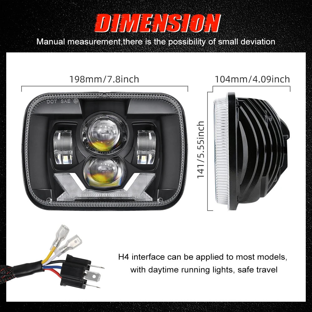 Phare Led 5x7 pouces avec faisceau haut/bas DRL carré pour camions YJ Cherokee XJ, accessoire de lampe de travail 110W