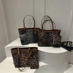 2-piece Set of Fashionable Large Capacity Leopard Print Bag, Women's New Soft Faced Casual Shoulder Tote Bag