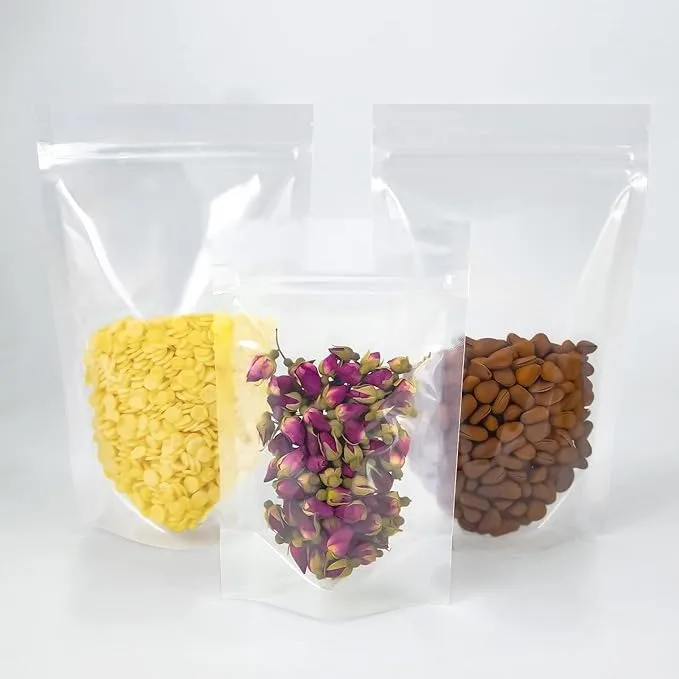 Customized food grade stand up zip lock clear plastic packaging bag OEM with hanging hole and window resealable packaging bag