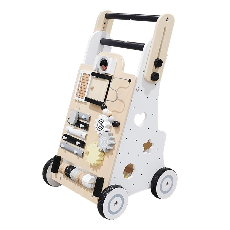 White Simple Multifunctional Building Blocks Beads Percussion Musical Instrument Children's Wooden Baby Walker