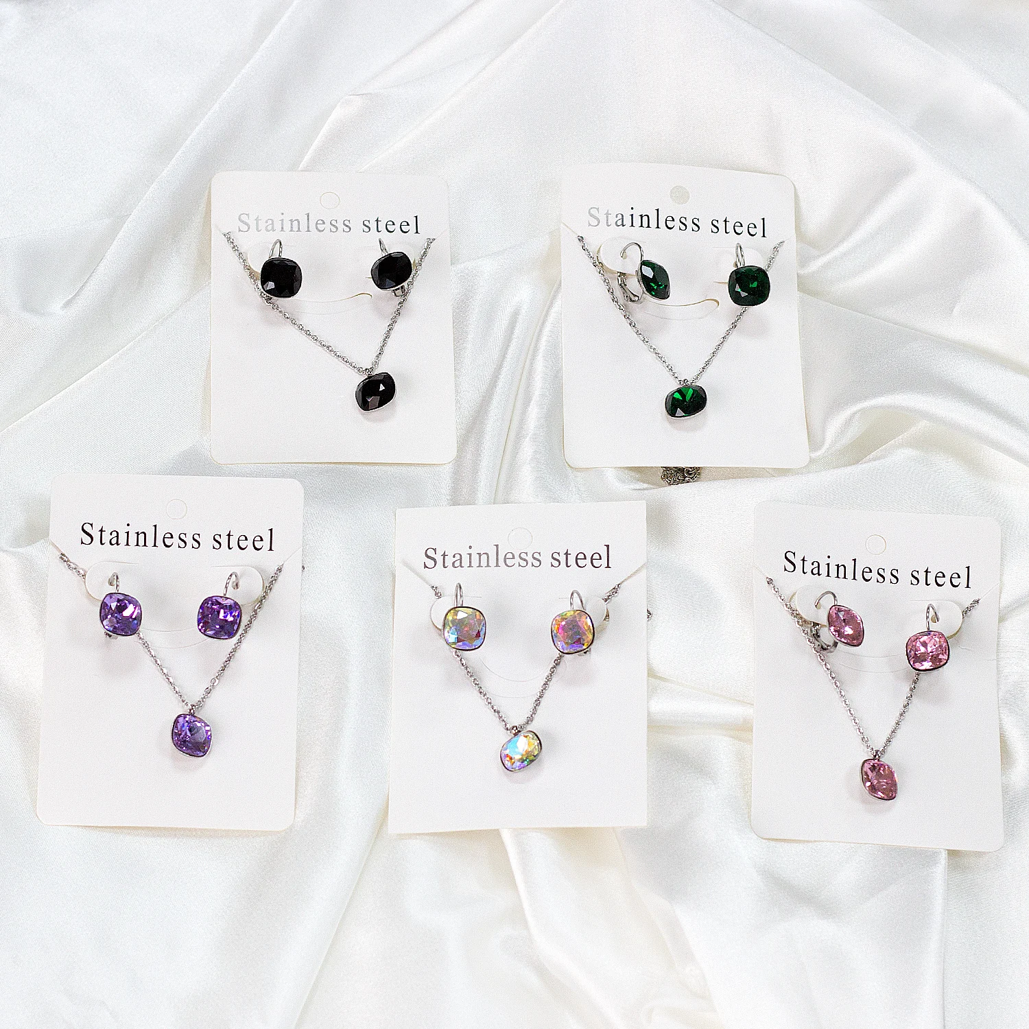 Stainless Steel 18k Gold Plated Jewelry Sets Necklace And Earrings