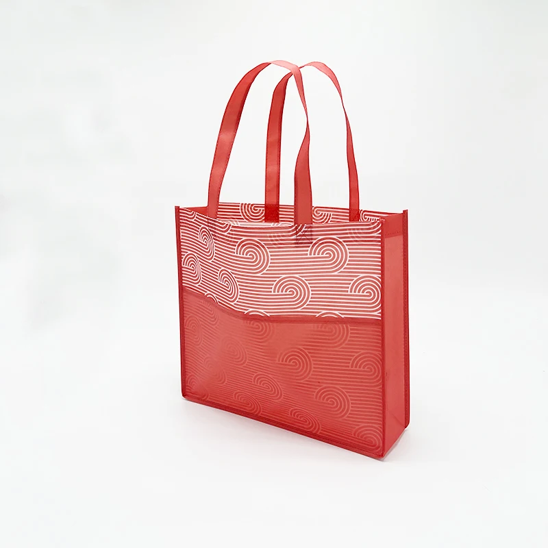 Wholesale custom logos printed reusable recycle red pp non woven grocery shopping fabric tote bag details