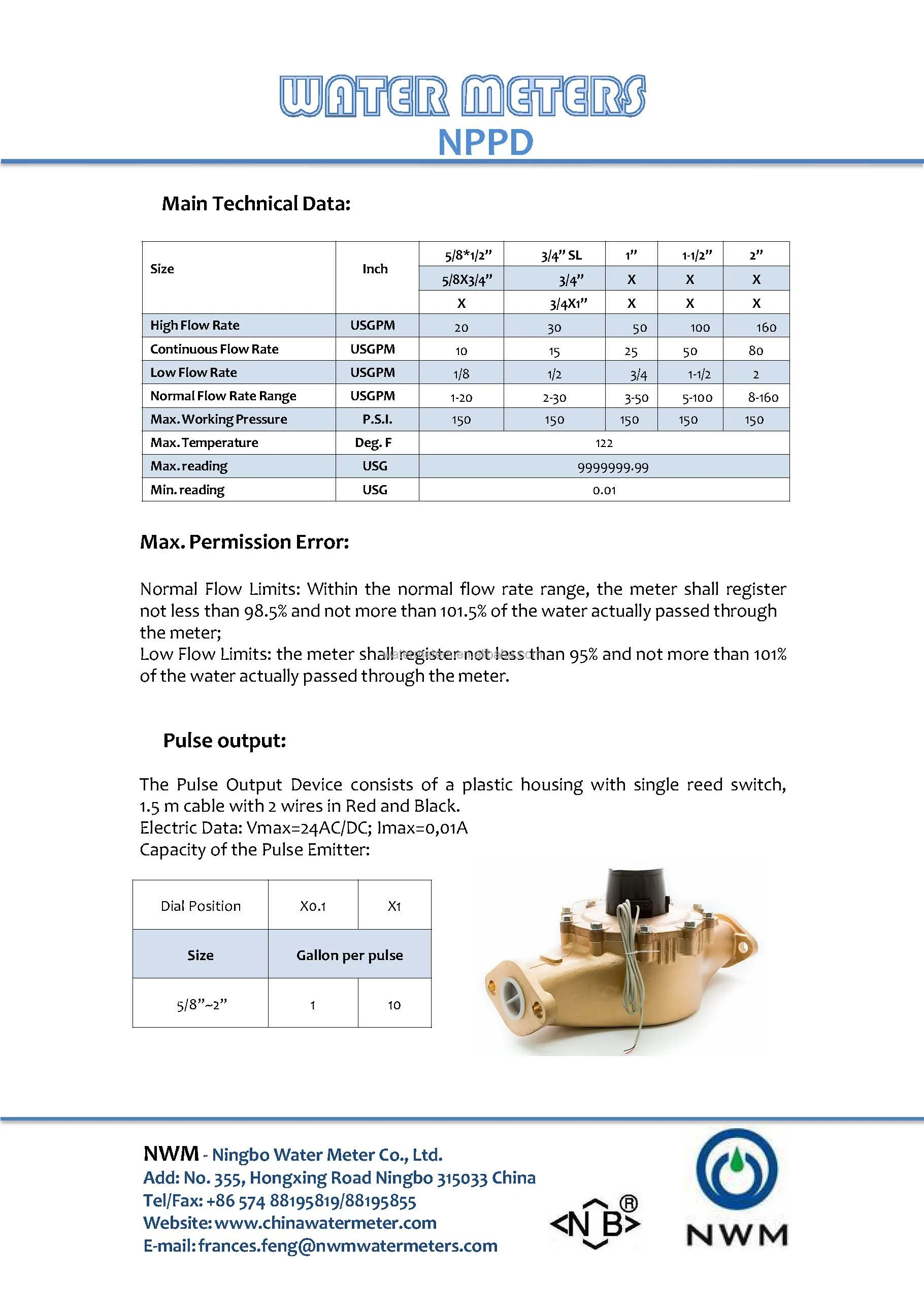 Mechanical Volumetric Dry Type Water Meter Awwa C Bottom Load Nsf