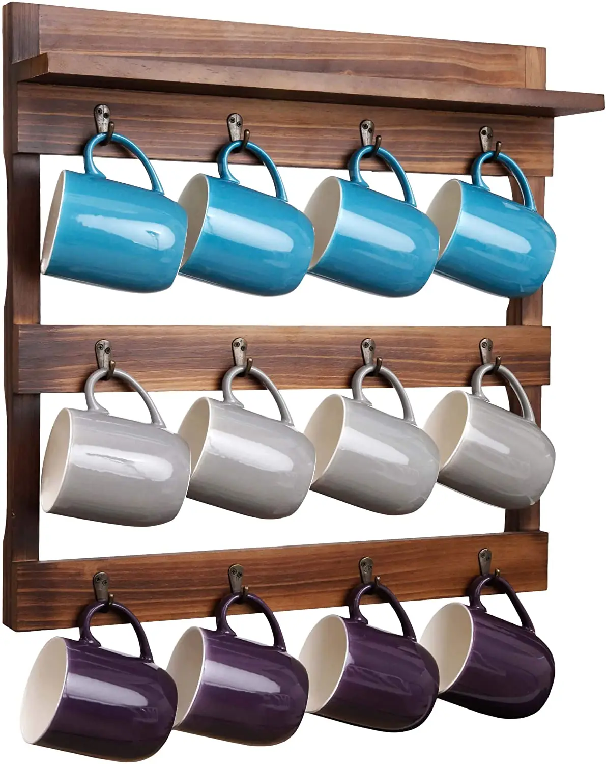 Rustikales Becher Regal Wand Montage Mit Regal 12 Kaffeetasse Kleiderbügel Holz Kaffeetasse Display Und Organizer Im Regal Für Kaffee Gebaut